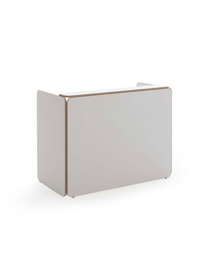 NAT - White reception desk - Edges in oak finish